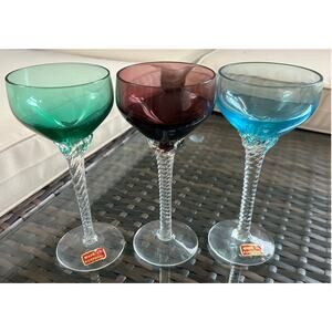 MCM Cordial Port Wine Glasses Set Portugal Twisted Stem Portoal Blown Glass